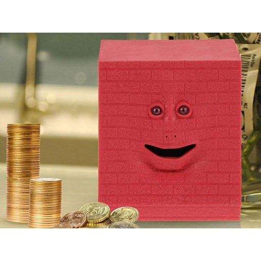 Pénzevő persely arckifejezéssel