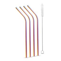   Rozsdamentes acél szívószál szett - titán szivárványos (5 darabos)