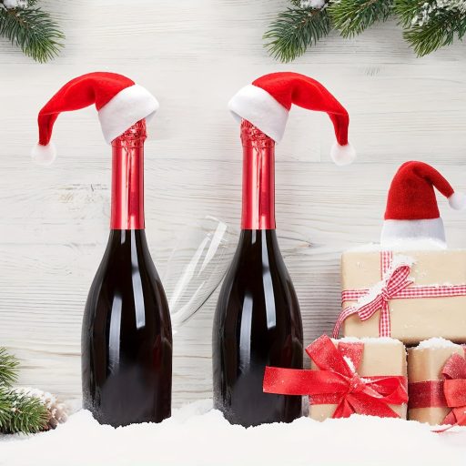 10db, Karácsonyi Kés Villa Kiskalap, 6*12cm Piros Mini Karácsonyi Kalap, Borosüveg Kés és Villa Asztaldísz