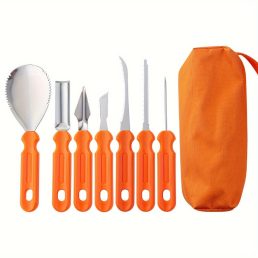   7 részes rozsdamentes acél tökfaragó késkészlet tároló táskával - Tökéletes Halloweeni dekorációhoz