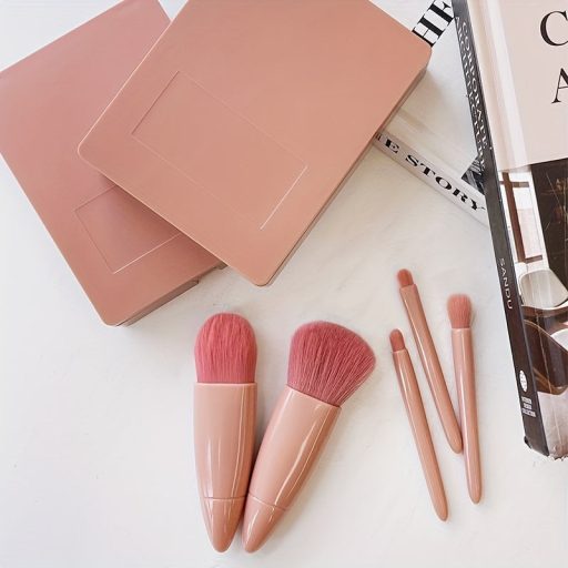 5 Darab Hordozható Mini Smink Ecset Készlet Tükörrel És Tokkal