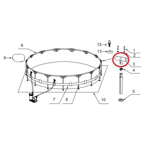 INTEX medence T alakú összekötő elem, 396, 427, 457 és 488 cm széles Prism típusú kör alakú fémvázas medencékhez (12802)