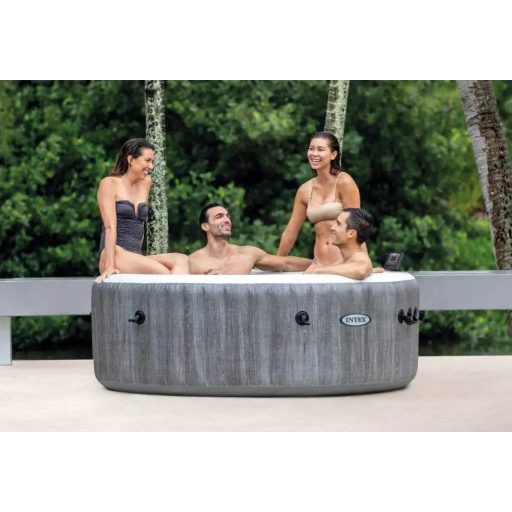 INTEX PureSPA Greywood Deluxe jacuzzi, 6 személyes, kerek, D216 x 71 cm, szürke / fehér (28442)
