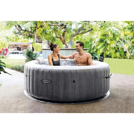 INTEX PureSPA Greywood Deluxe jacuzzi, 6 személyes, kerek, D216 x 71 cm, szürke / fehér (28442)