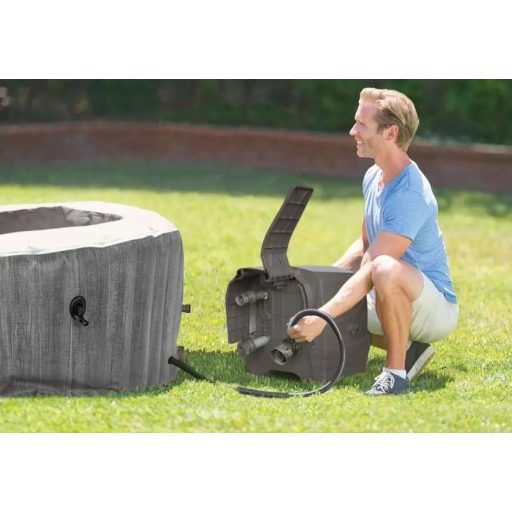 INTEX PureSPA Greywood Deluxe jacuzzi, 6 személyes, kerek, D216 x 71 cm, szürke / fehér (28442)