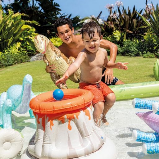 INTEX Jurassic Adventure Play Center felfújható vízicentrum, élménymedence, 201 × 201 × 36 cm